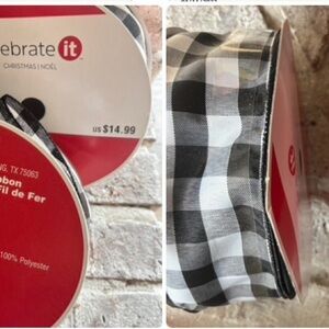 NEW Celebrate It Black and White Buffalo Plaid Wired Ribbon 150'ftx2 1/2"length